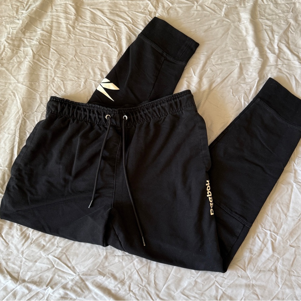 Reebok Men’s Black Sweat Joggers with White Logo